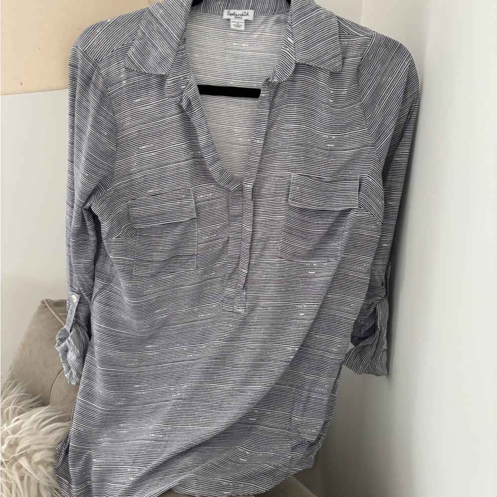 Splendid Gray 3/4 Sleeve Button Down Polo Tunic